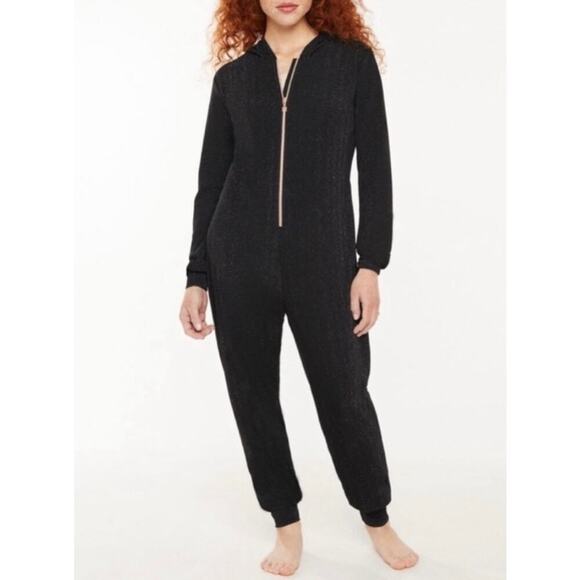 Savage X Fenty NWT Sleep and Shine Hooded Onesie In Black Shimmer Size Medium - Picture 2 of 16